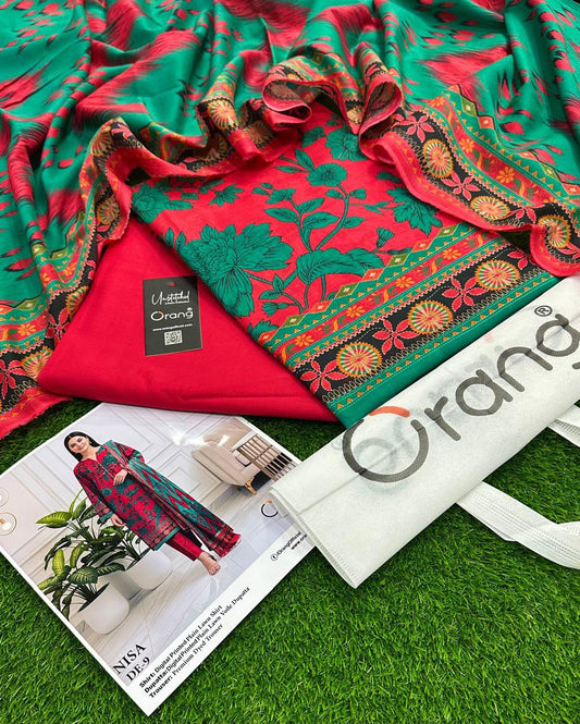 Summer collection 2026. BRAND NAME ORANG PRINTED 3PC STUFF LAWN PRINTED LAWN SHIRT PRINTED LAWN DUPPATTA DYED LAWN TROUSER