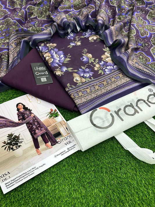 Summer collection 2026. BRAND NAME ORANG PRINTED 3PC STUFF LAWN PRINTED LAWN SHIRT PRINTED LAWN DUPPATTA DYED LAWN TROUSER