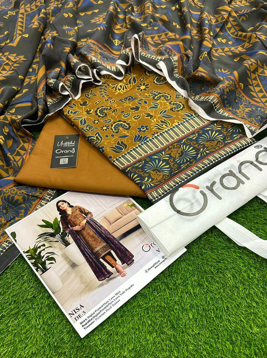 Summer collection 2026. BRAND NAME ORANG PRINTED 3PC STUFF LAWN PRINTED LAWN SHIRT PRINTED LAWN DUPPATTA DYED LAWN TROUSER