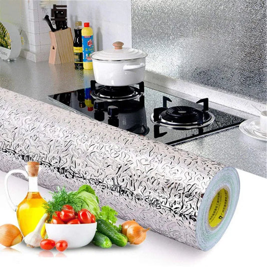 Self Adhesive Aluminium Foil Sticker Roll, Oil Proof Waterproof Aluminium Sheet DIY Wallpaper, Heat Resistant Backsplash Aluminium Sticker for Home, Kitchen, Stove, Cabinet, Wall, Drawers, and Furniture