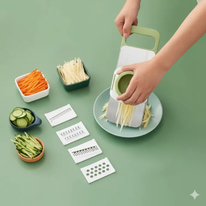 Vegetable cutter 5 in 1 Vegetable Slicer Cutter best for Home Kitchen Restaurant Stainless Steel Blades vegetable cutter Professional Vegetable Slicer for Onions, Garlic, Tomatoes, Potato, Carrot 5-in-1 vegetable slicer cutter